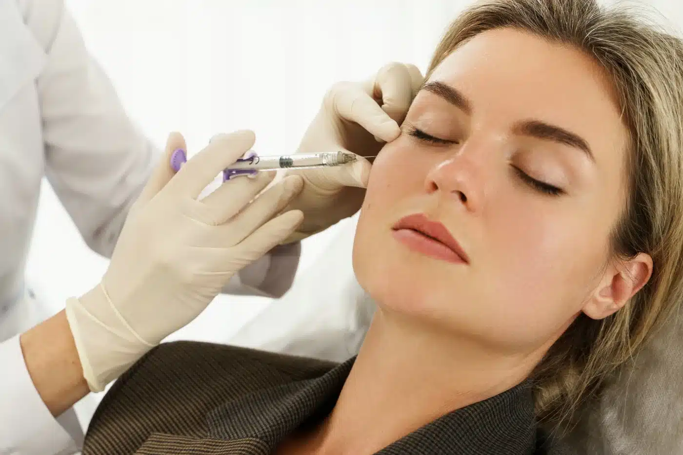 dermal filler Woman during facial filler injections in aesthetic medical clinic